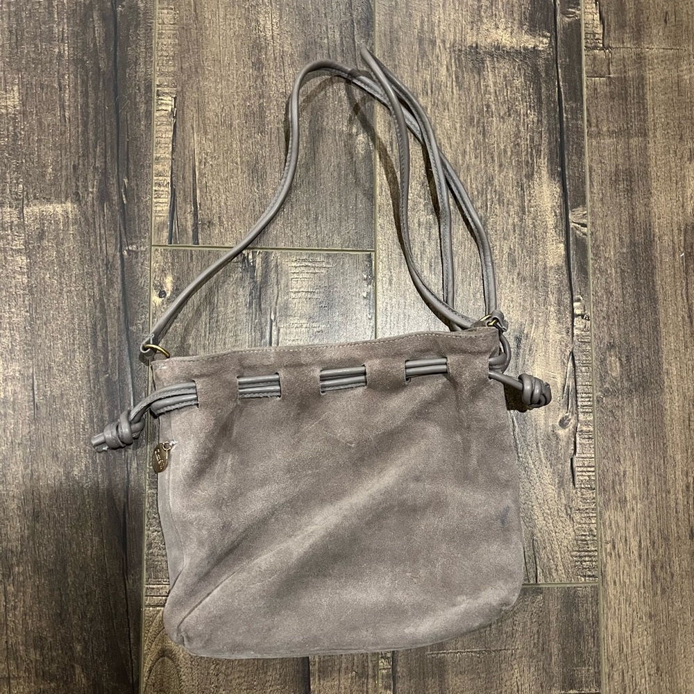clare v petit henri drawstring crossbody pouch grey suede